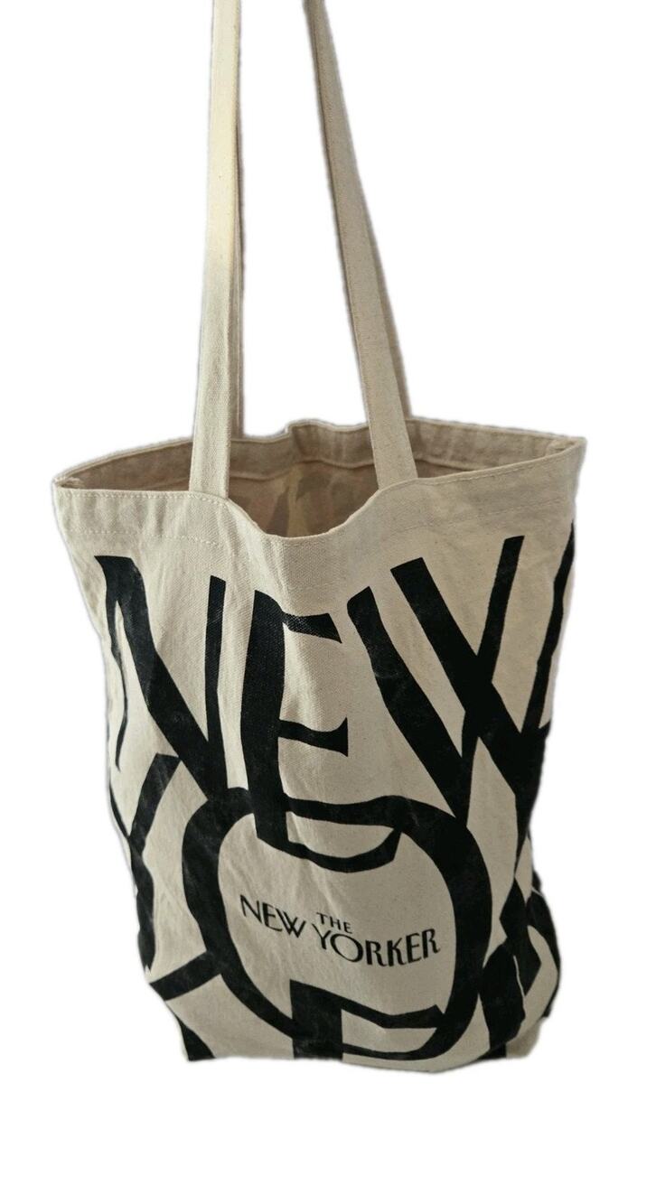 The New Yorker Magazine Beige Black Cotton Canvas Tote Bag 15” X 14"